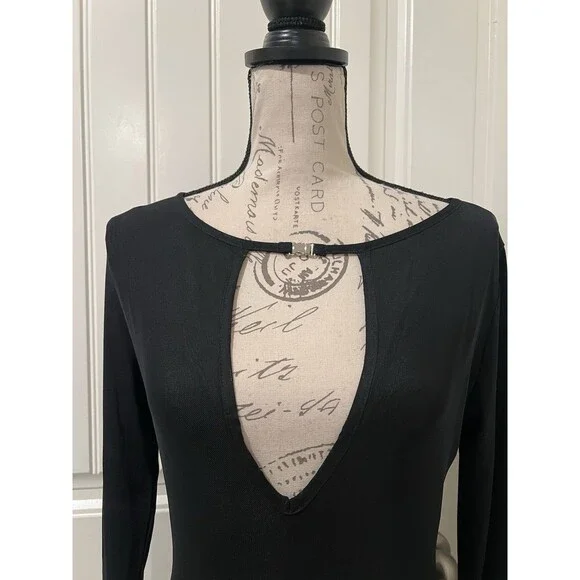 Princess Polly Women’s Adesa Long Sleeve Keyhole Plunge Tulle Maxi Dress Black 6 - Picture 4 of 8